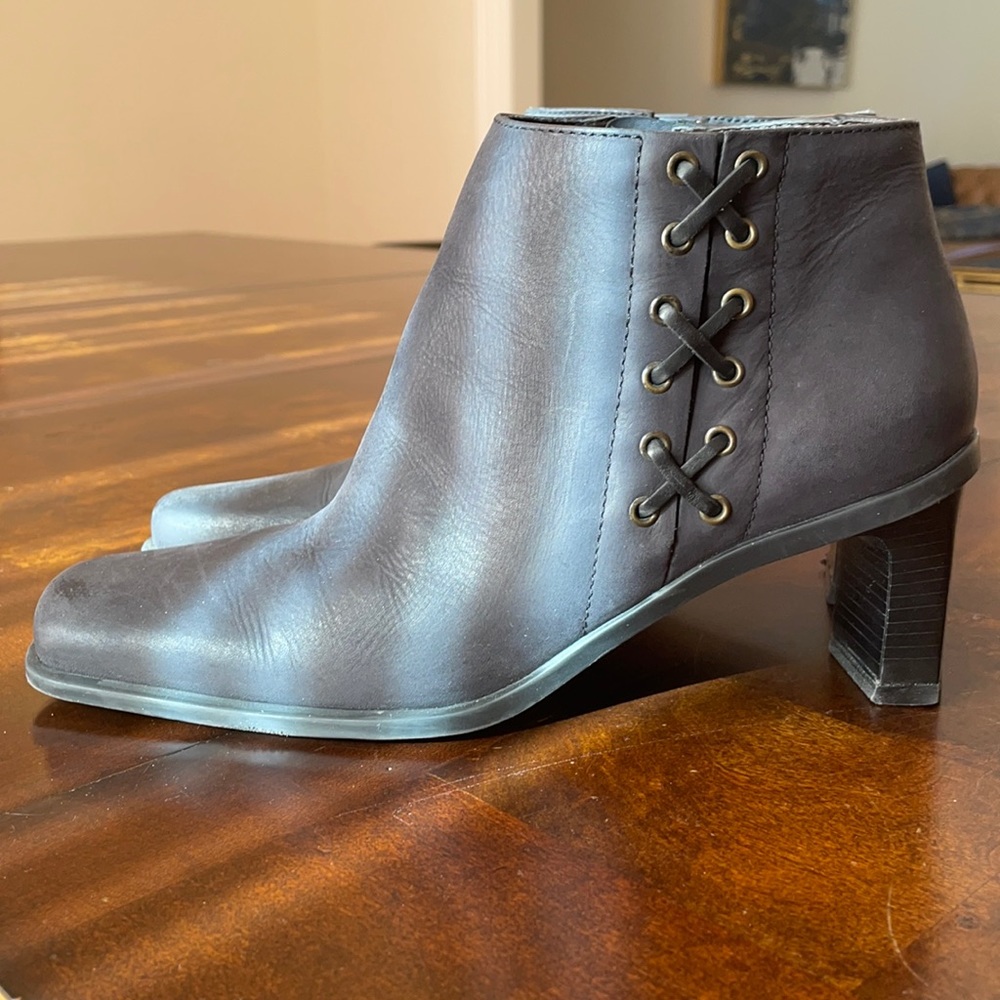 Elegant black-grey suede short boots by Etienne Aigner. Size 7M.